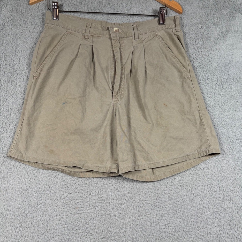 Woolrich Mens Khaki Pleated Cotton Shorts Size 32 Made in‎ USA Casual Summer